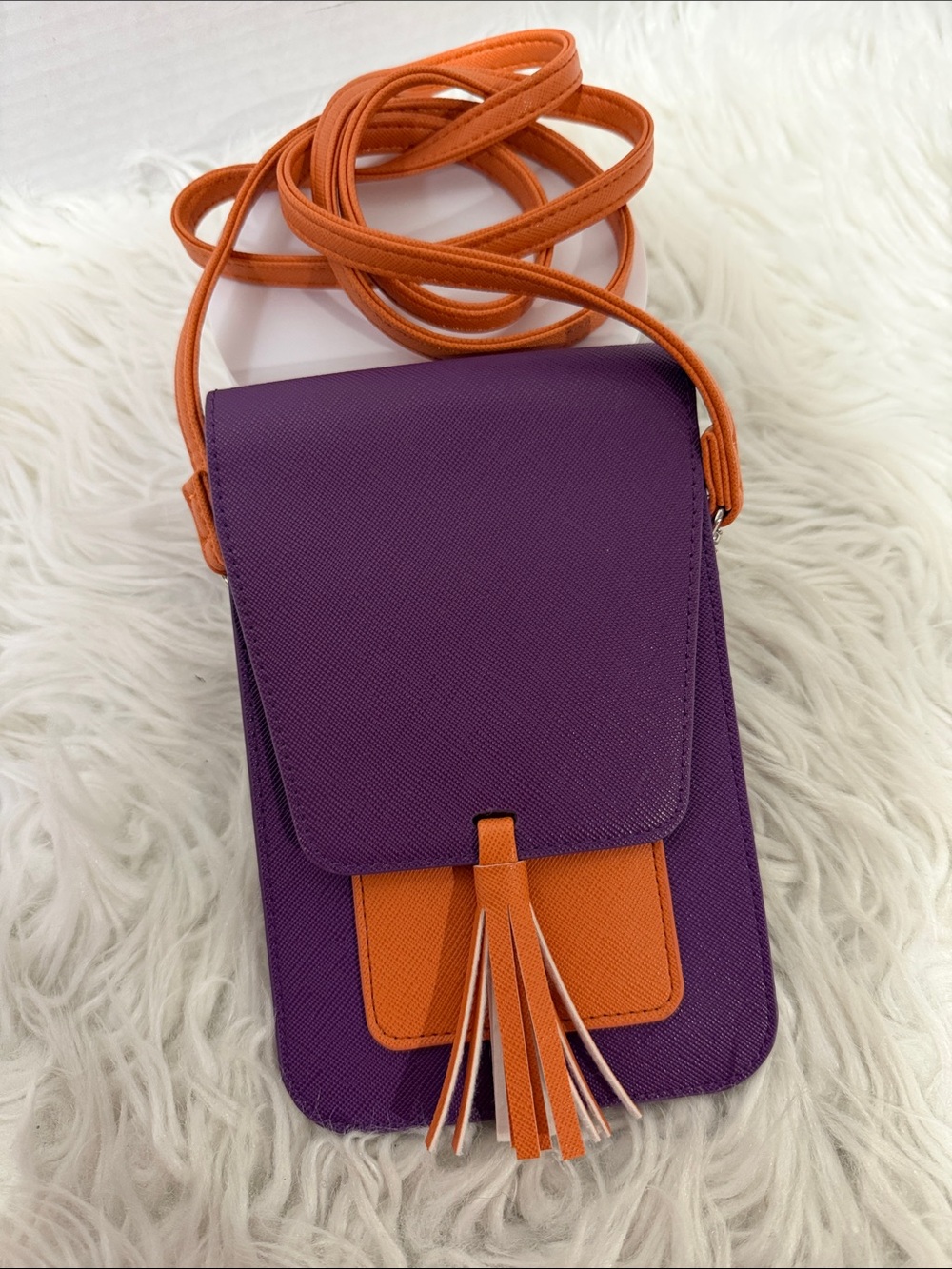 HARPER Crossbody Bag/Phone Pouch in Purple and Orange- Lightweight Tassel